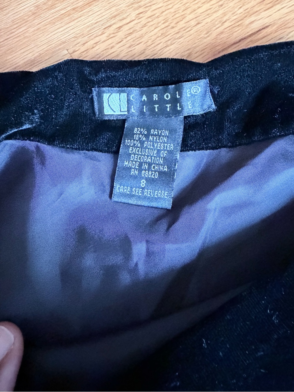 Carole Little Black Velvet Waistband with Charcoal Lining